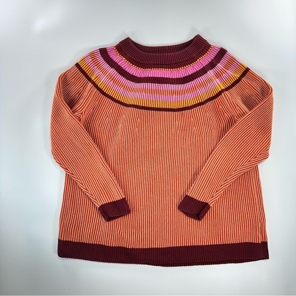 Lands End color block sweater striped burgundy ribbed cotton L - Picture 3 of 11
